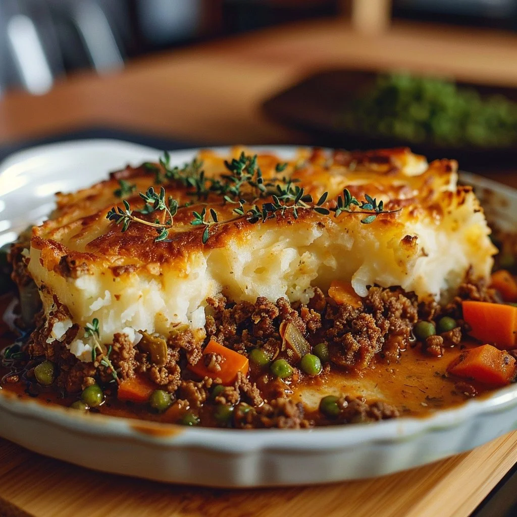 Delicious homemade Shepherd's Pie with golden mashed potatoes and savory meat filling.