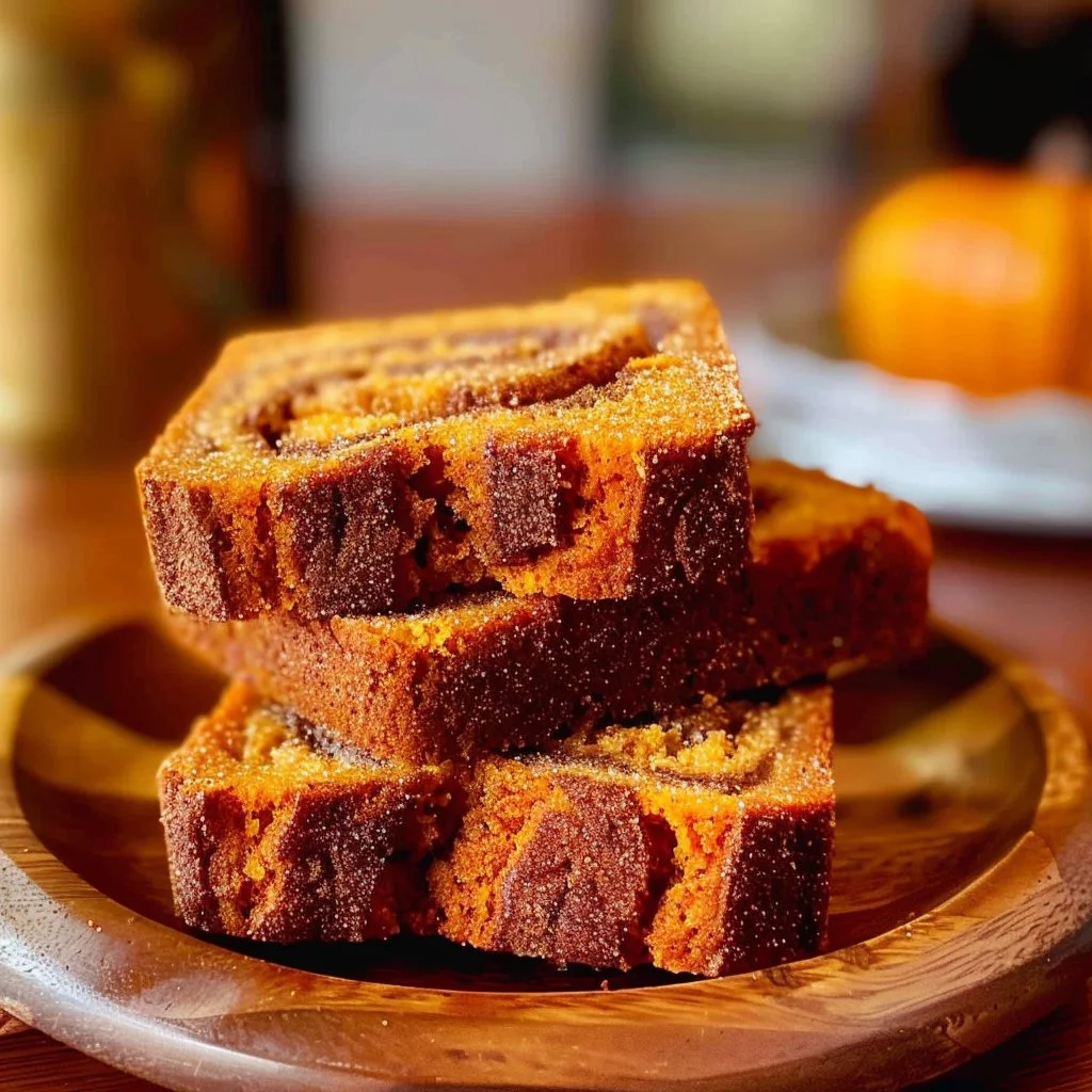 Mini pumpkin bread with cinnamon swirl on a wooden table