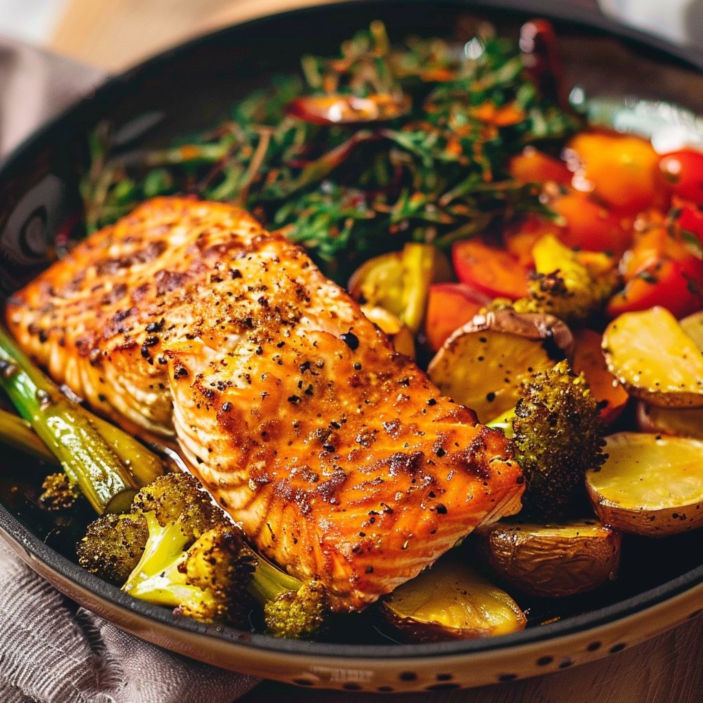 Air Fryer Salmon and Vegetables