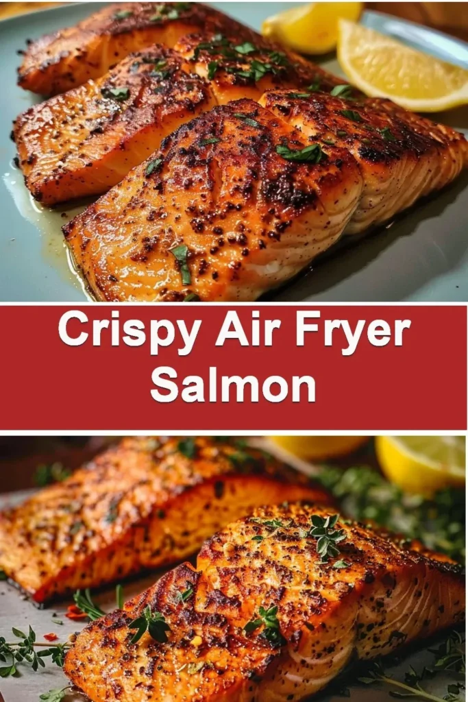 Delicious air fryer salmon served with lemon and herbs