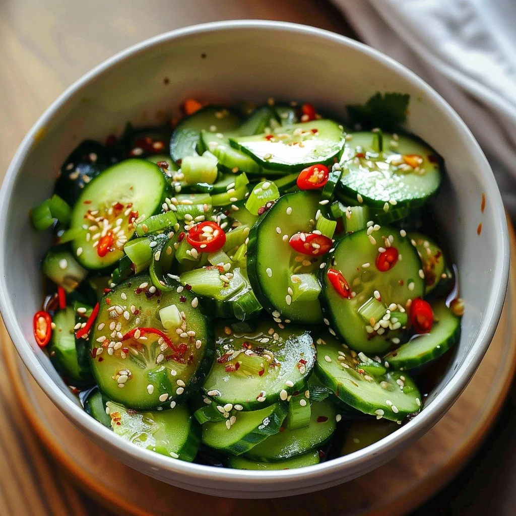 Fresh Asian Cucumber Salad with sesame dressing and herbs