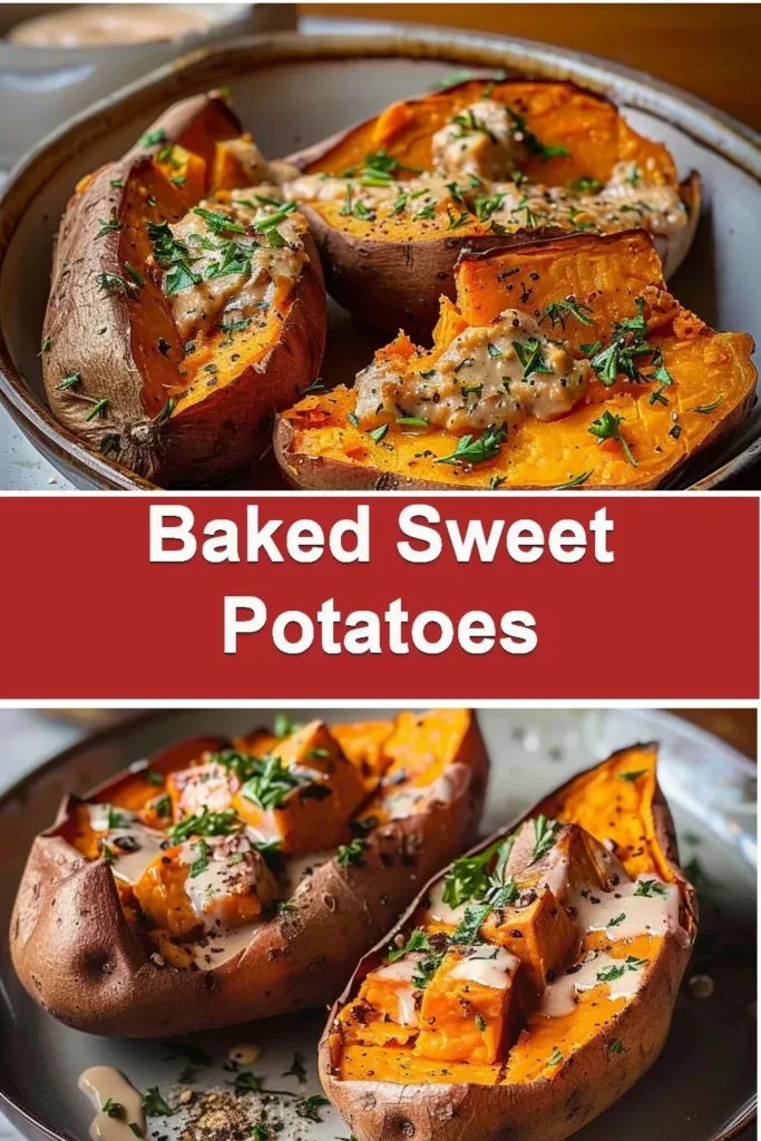 Delicious baked sweet potatoes served with toppings