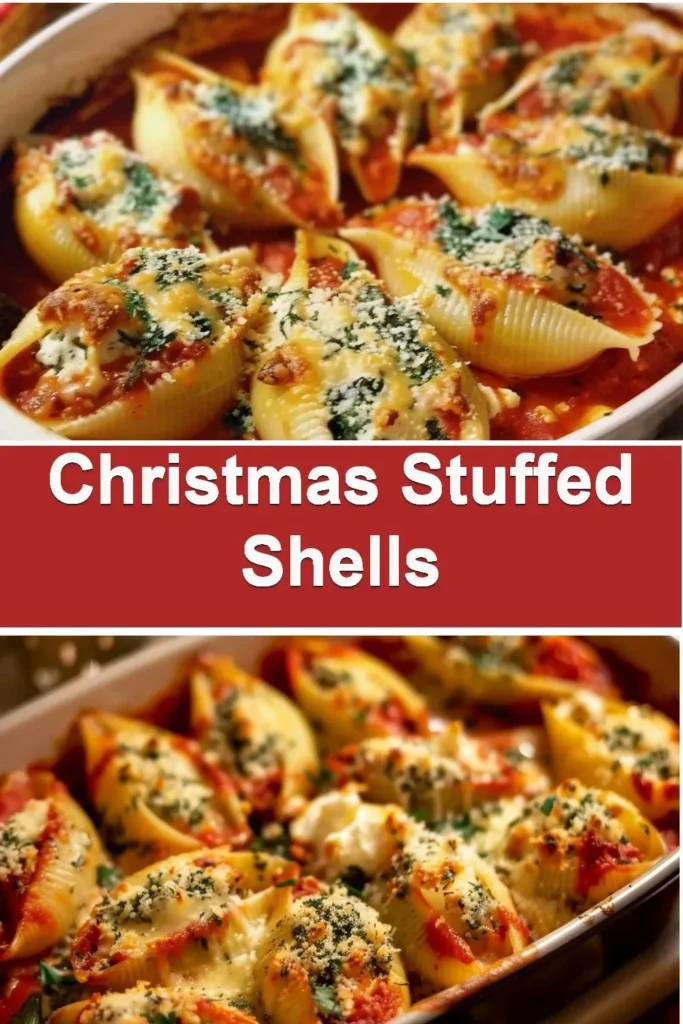 Delicious Christmas stuffed shells filled with creamy cheese and herbs