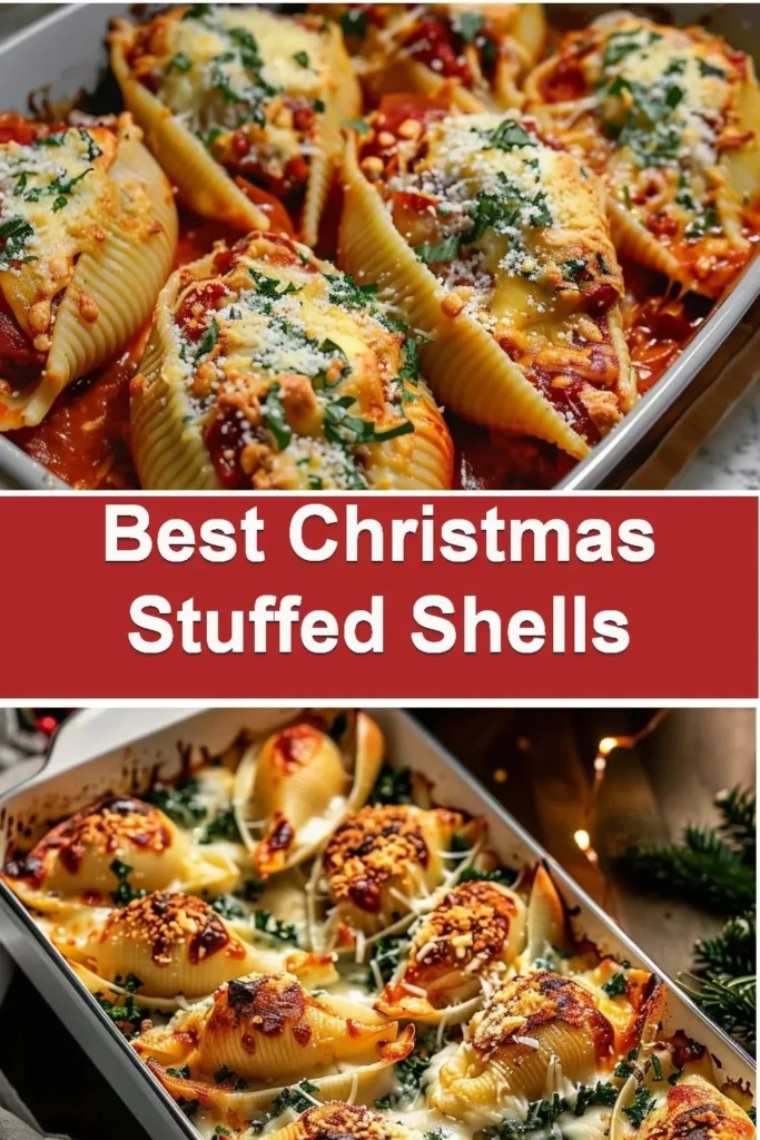 Delicious Christmas stuffed shells filled with cheese and herbs for festive dinners