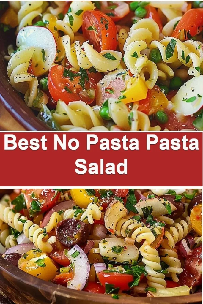 Colorful bowl of Best No Pasta Pasta Salad ingredients