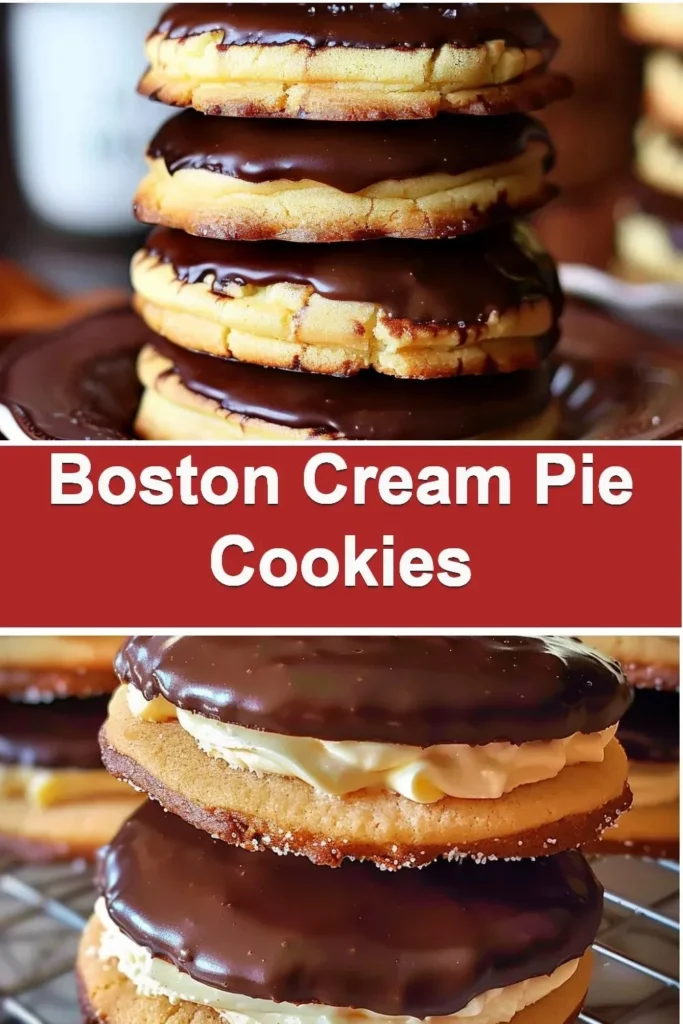 Boston Cream Pie Cookies with chocolate frosting and creamy filling