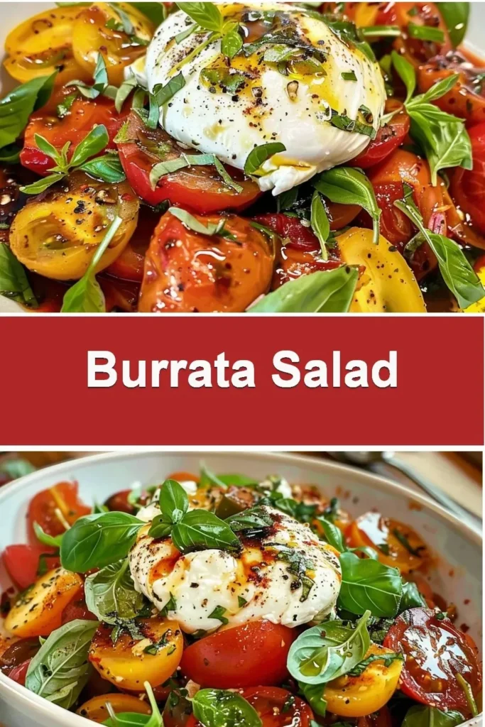 Burrata Salad with creamy cheese and fresh vegetables
