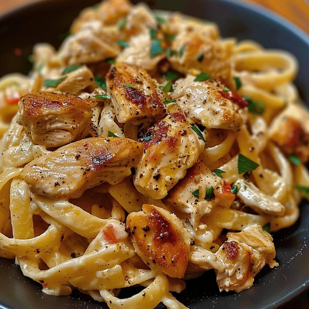 Creamy Cajun Chicken Pasta garnished with parsley in a bowl