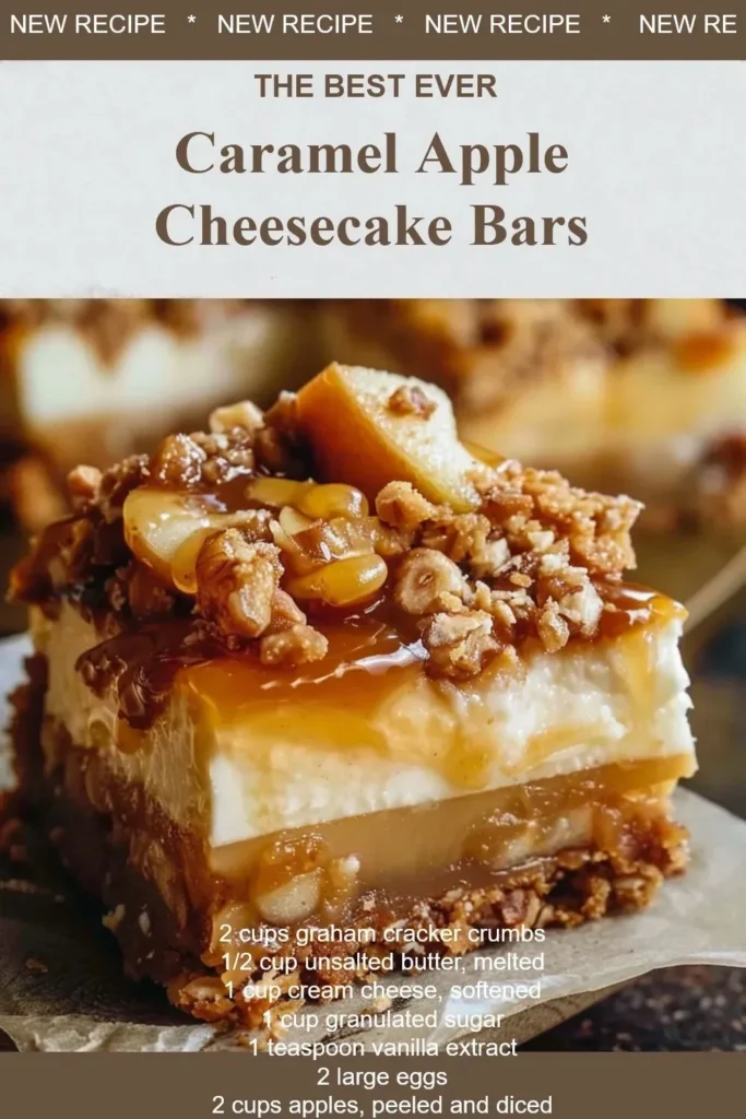 Delicious Caramel Apple Cheesecake Bars with creamy filling and apple topping