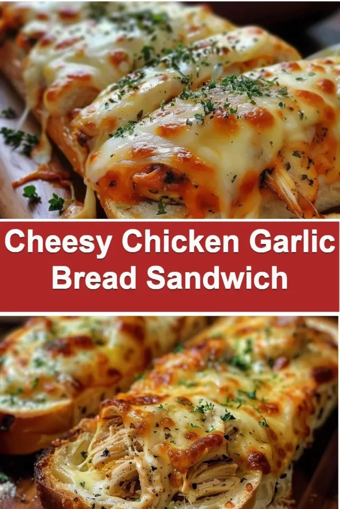 Cheesy chicken garlic bread sandwich with melted cheese and fresh ingredients