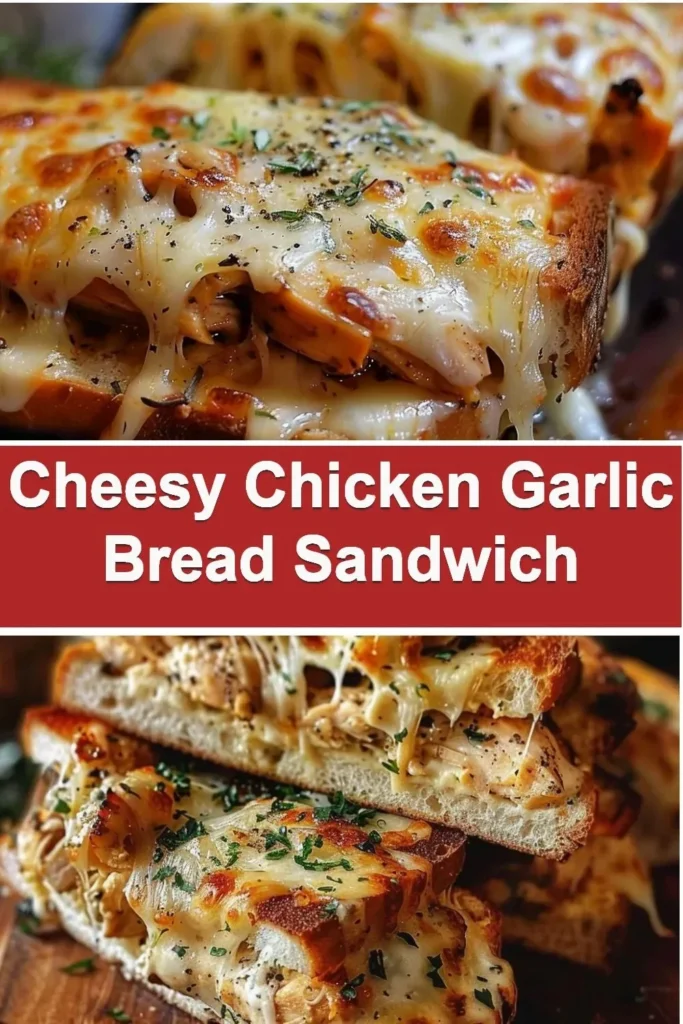 Cheesy Chicken Garlic Bread Sandwich with melted cheese and juicy chicken