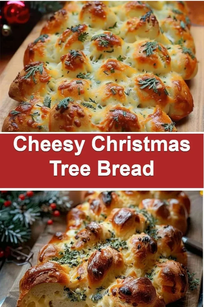 Cheesy Christmas Tree Bread decorated for the holidays