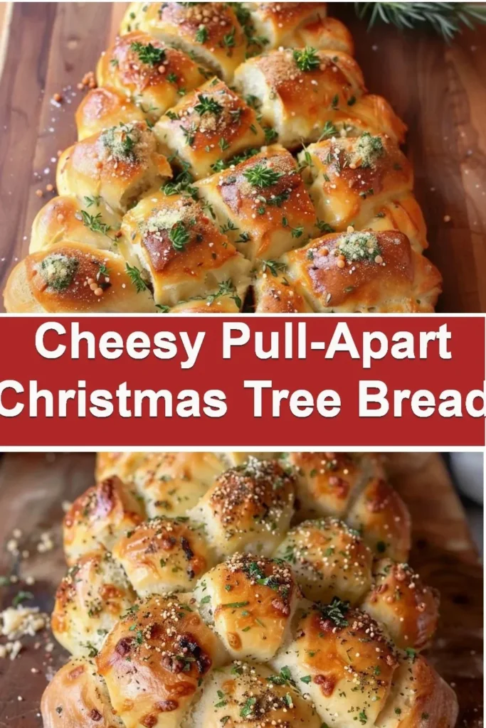 Cheesy Pull-Apart Christmas Tree Bread served on a festive table