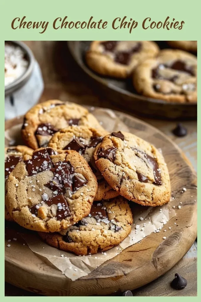Freshly baked chewy chocolate chip cookies on a cooling rack.