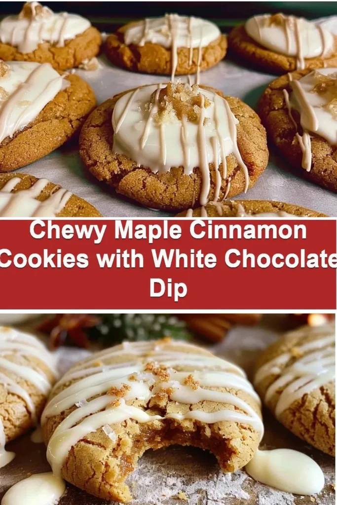 Delicious chewy maple cinnamon cookies with white chocolate drizzled on top.