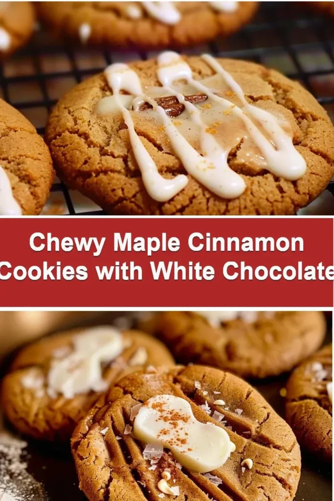 Freshly baked chewy maple cinnamon cookies with white chocolate chunks