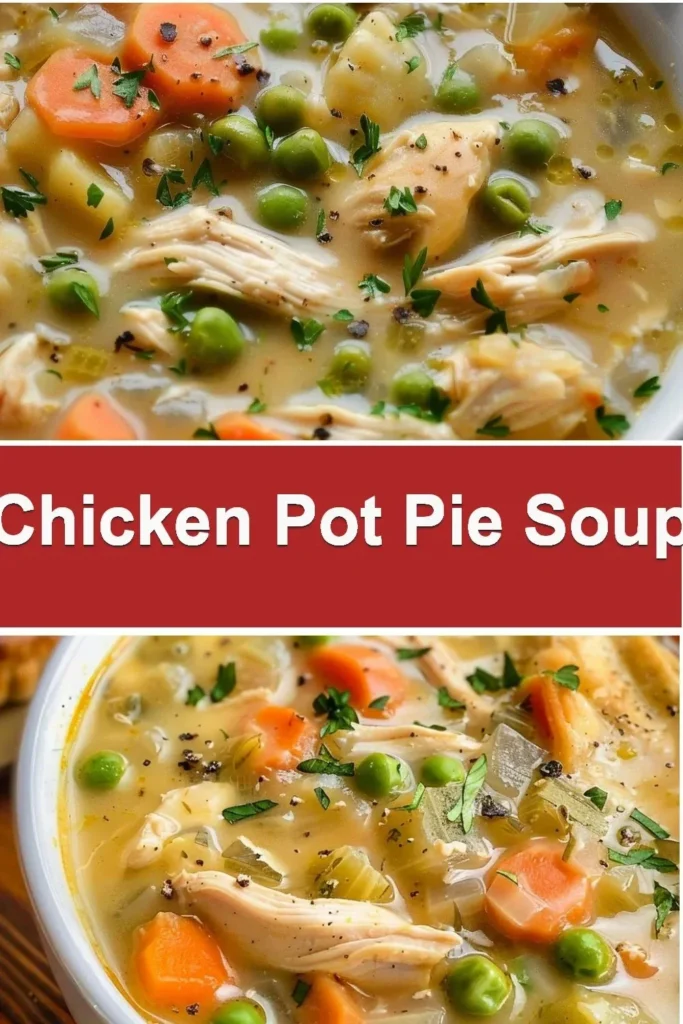 Delicious Chicken Pot Pie Soup served in a bowl with fresh herbs