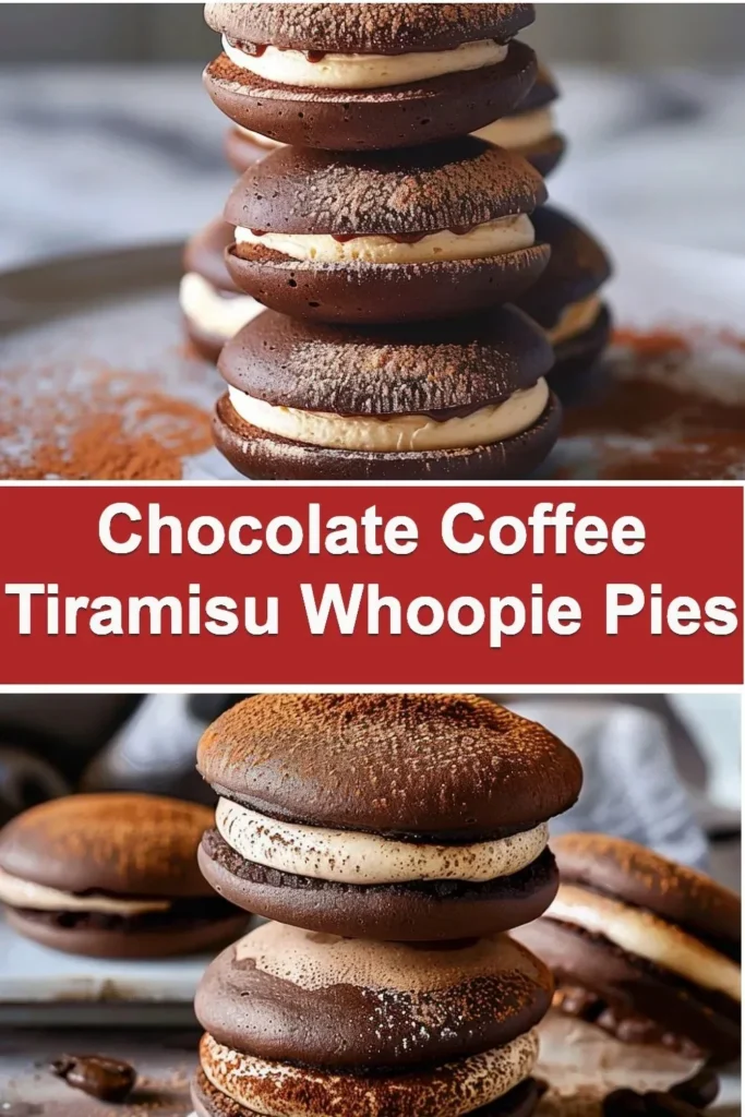 Delicious chocolate coffee tiramisu whoopie pies on a plate.