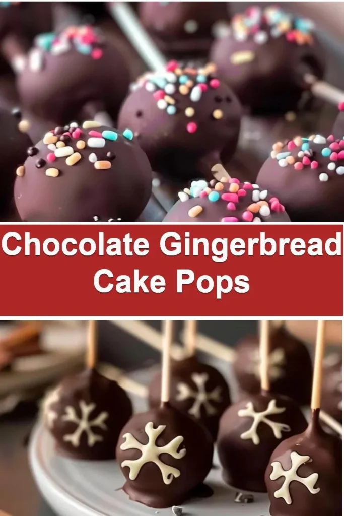 Chocolate gingerbread cake pops decorated with festive sprinkles