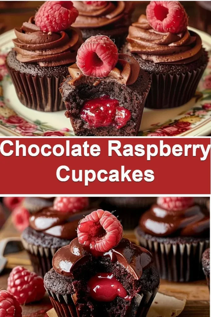 Delicious chocolate raspberry cupcakes topped with fresh raspberries