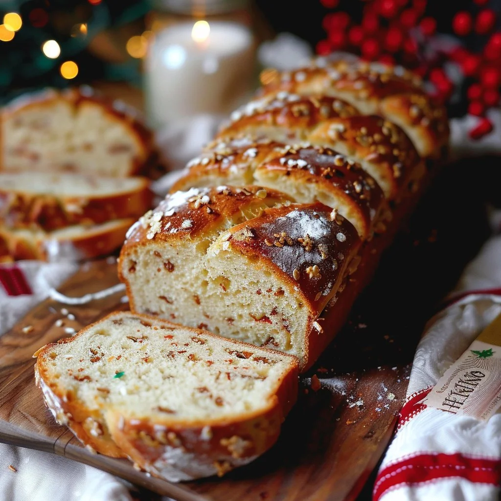 Homemade Christmas Bread with festive decorations and ingredients