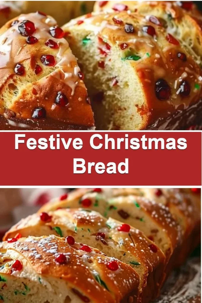 A beautifully baked Christmas Bread decorated with festive toppings.