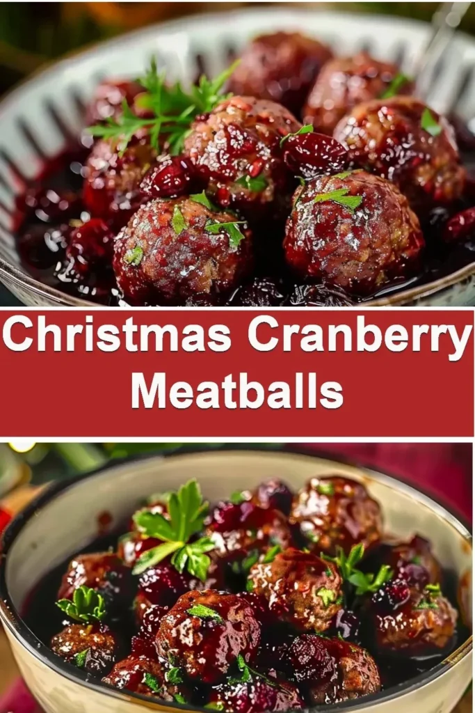 Plate of Christmas Cranberry Meatballs with festive decorations