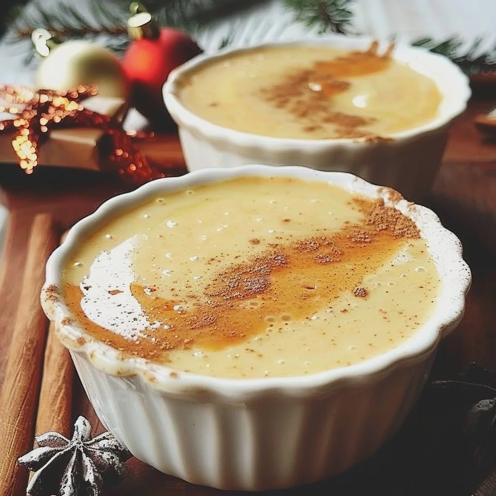 Delicious Christmas eggnog custard served in elegant bowls