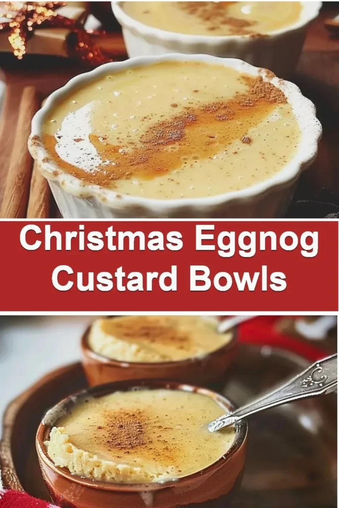 Delicious Christmas Eggnog Custard Bowls topped with whipped cream and nutmeg