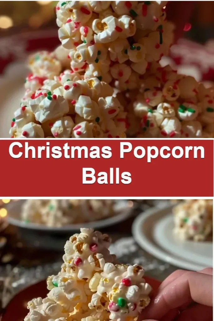 Festive Christmas popcorn balls decorated for the holidays