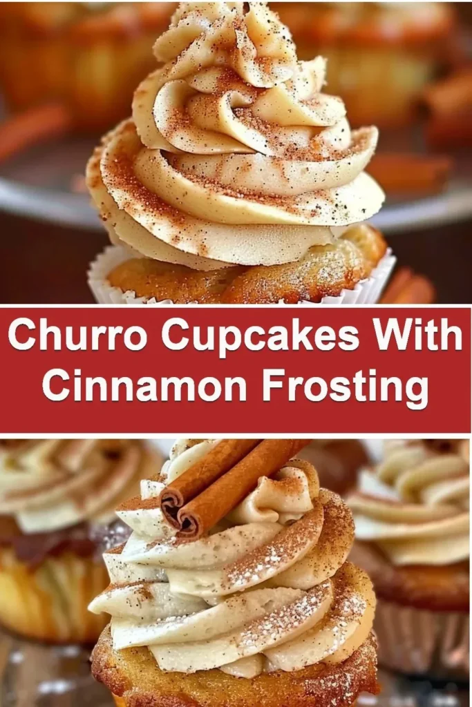 Churro cupcakes with cinnamon frosting on a decorative plate