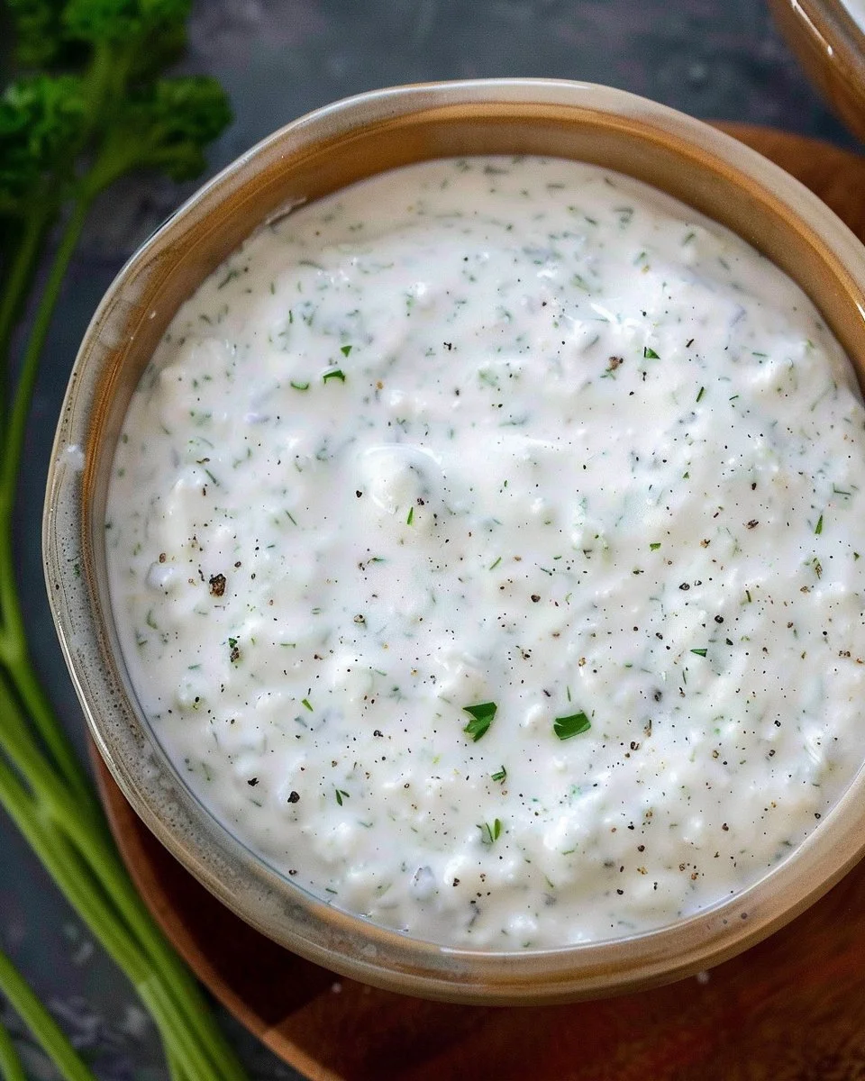 Creamy cottage cheese ranch dip served with fresh vegetables.