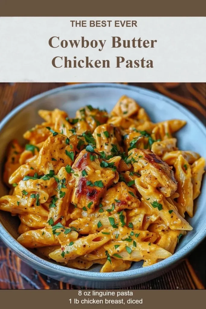 Delicious Cowboy Butter Chicken Pasta served with fresh herbs and spices