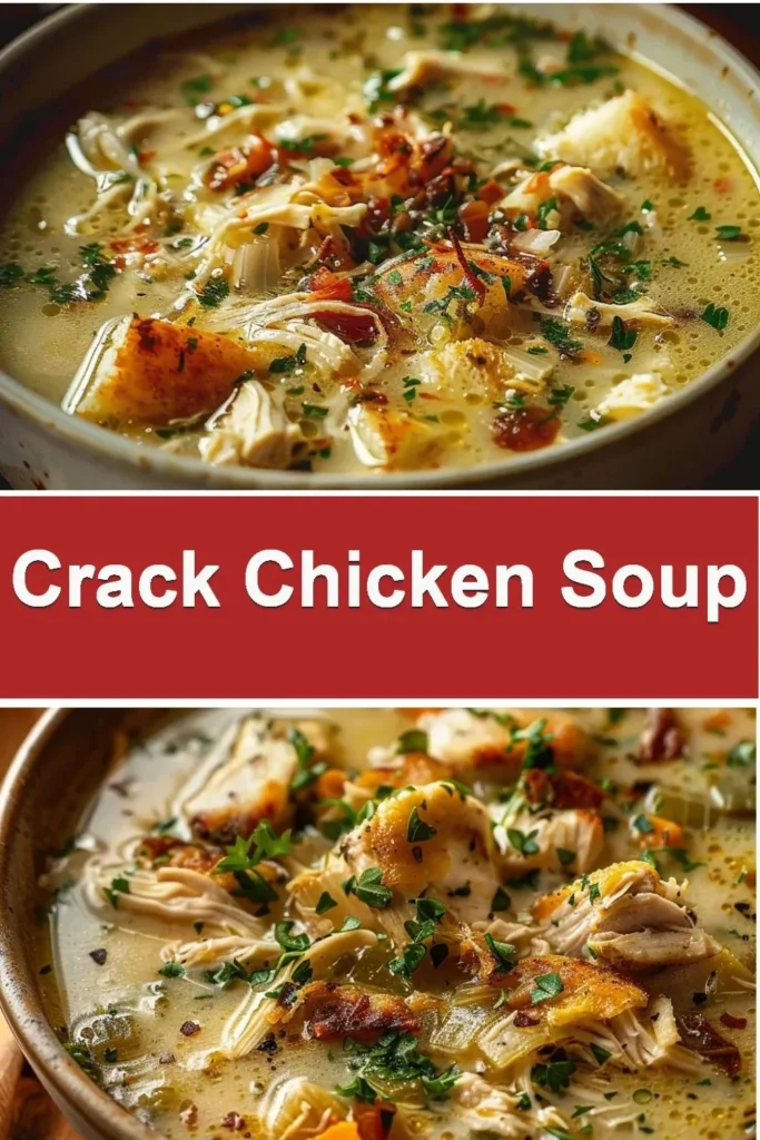 Delicious bowl of Crack Chicken Soup garnished with herbs and spices