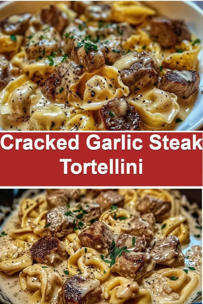 Cracked Garlic Steak Tortellini in Creamhouse sauce served in a bowl