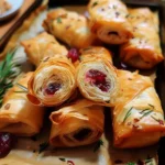 Cranberry Goat Cheese Phyllo Rolls on a serving platter