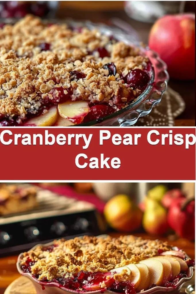 Delicious Cranberry Pear Crisp Cake topped with a crunchy oat topping