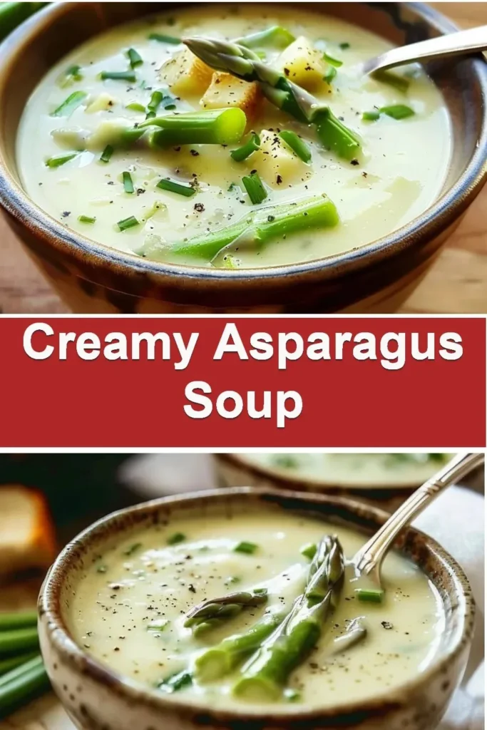 Bowl of creamy asparagus soup garnished with fresh herbs and a drizzle of olive oil