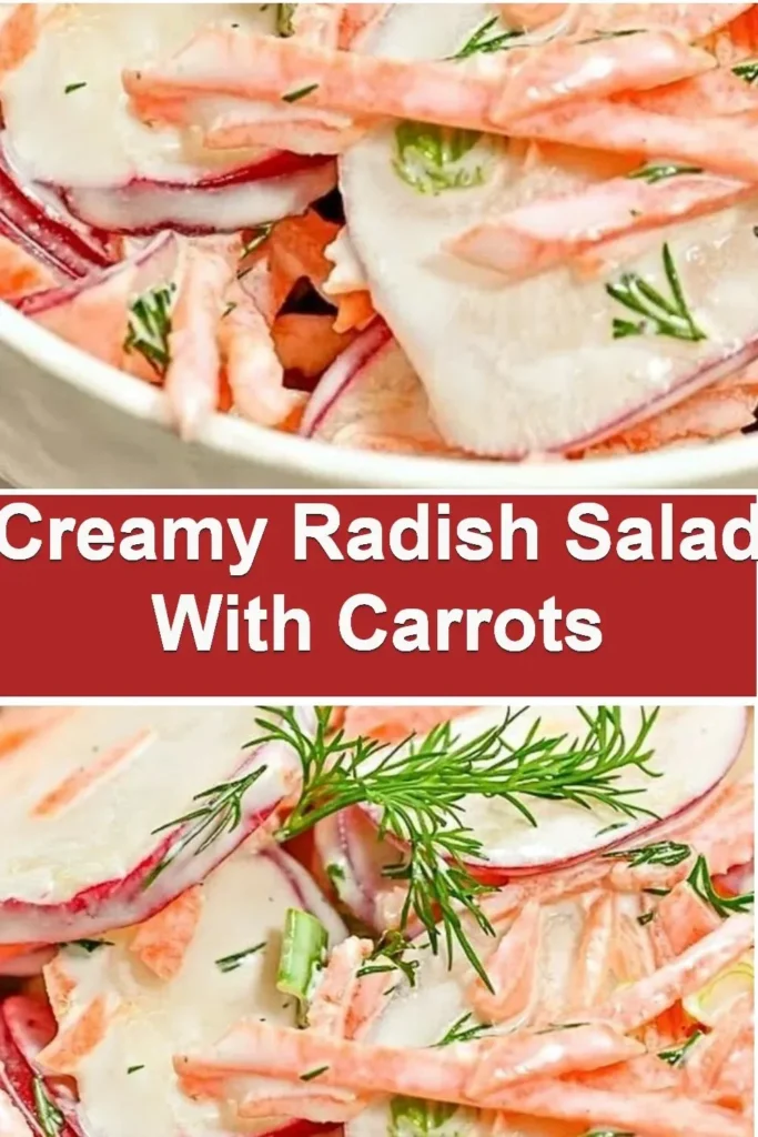 Creamy radish salad with carrots served in a bowl