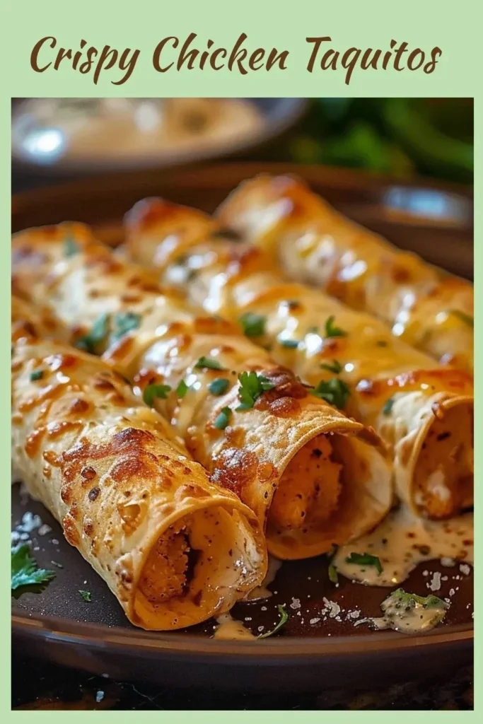 Crispy Chicken Taquitos served on a plate with dipping sauce
