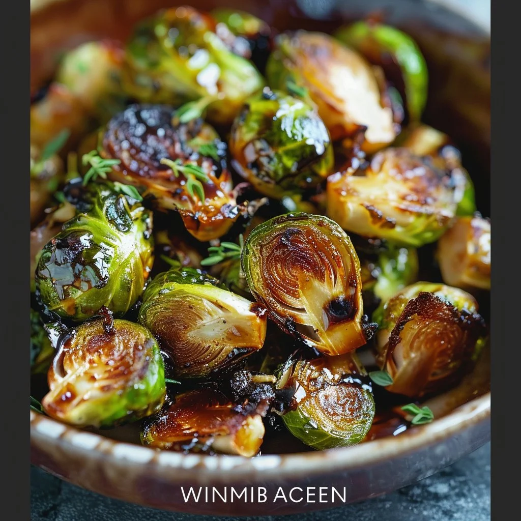 Crispy Honey Balsamic Brussels Sprouts garnished and ready to serve