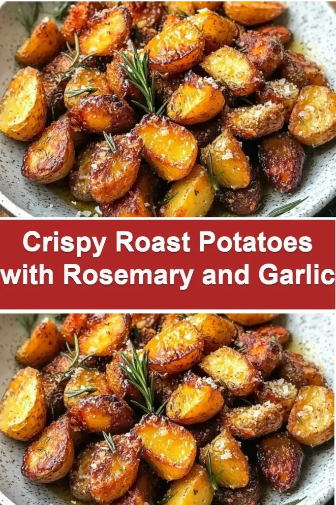 Delicious crispy roast potatoes with rosemary and garlic, perfect side dish.