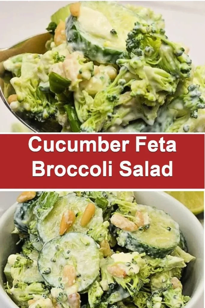 Vibrant Cucumber Feta Broccoli Salad in a bowl, garnished for freshness.