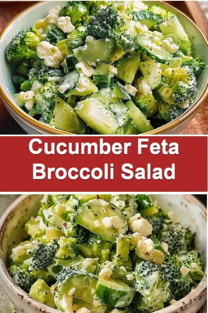 Delicious Cucumber Feta Broccoli Salad with fresh ingredients.