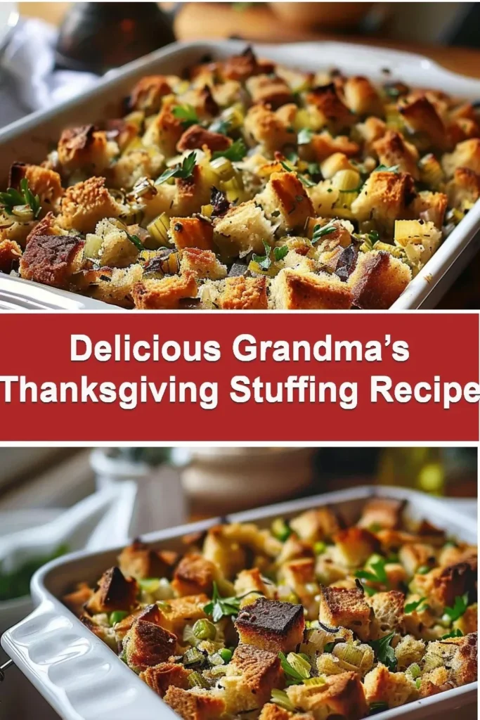 Bowl of delicious Grandma's Thanksgiving stuffing, a perfect holiday side dish.