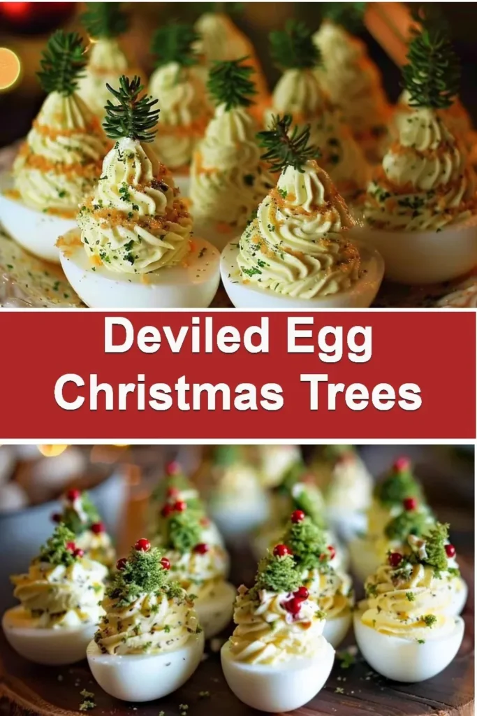 Delicious deviled eggs shaped like Christmas trees, perfect for festive gatherings.