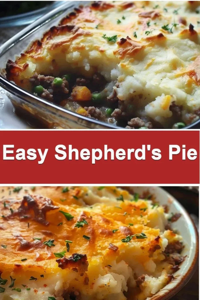 Delicious easy Shepherd's Pie topped with golden mashed potatoes