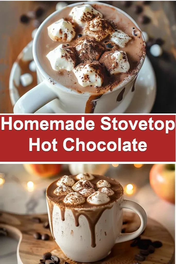Delicious easy stovetop hot chocolate in a mug topped with whipped cream
