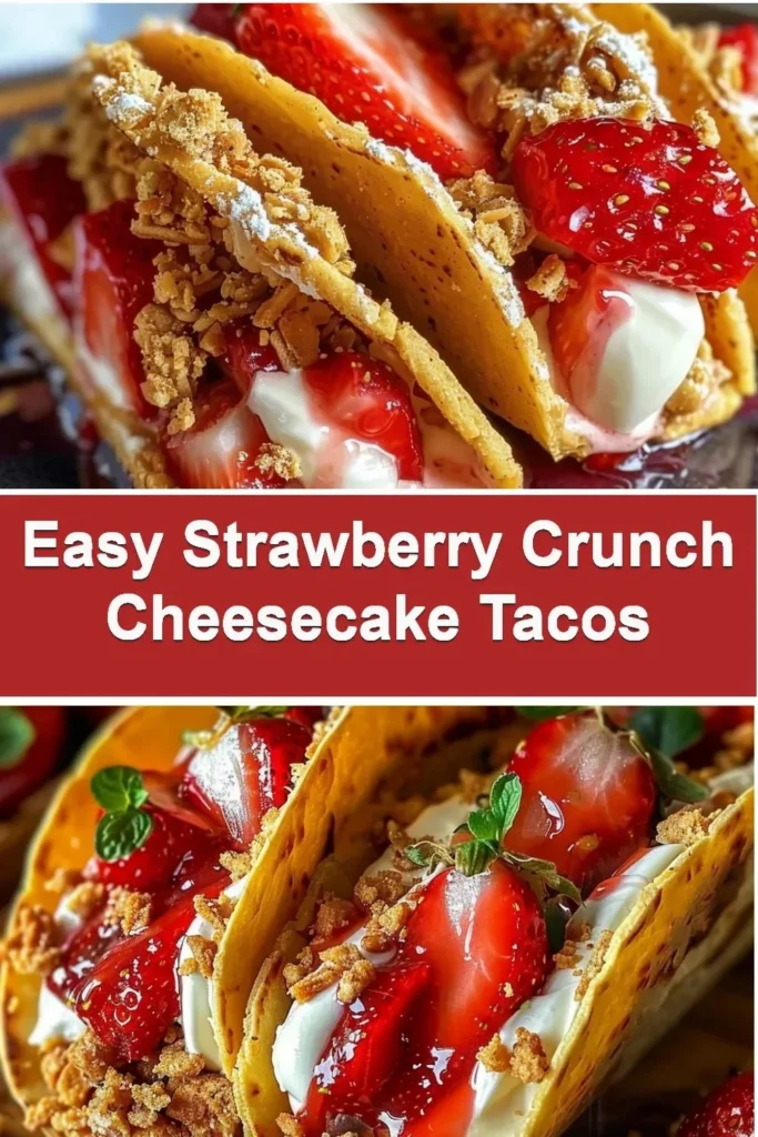 Delicious easy strawberry crunch cheesecake tacos with fresh strawberries