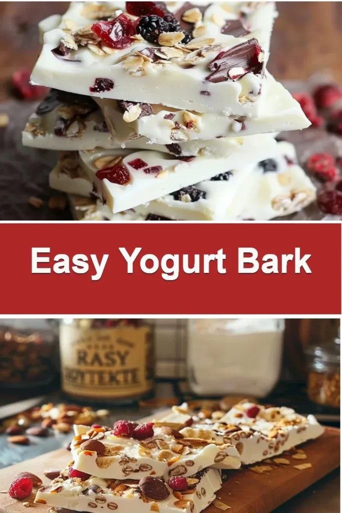 Delicious homemade yogurts bark topped with fruits and nuts